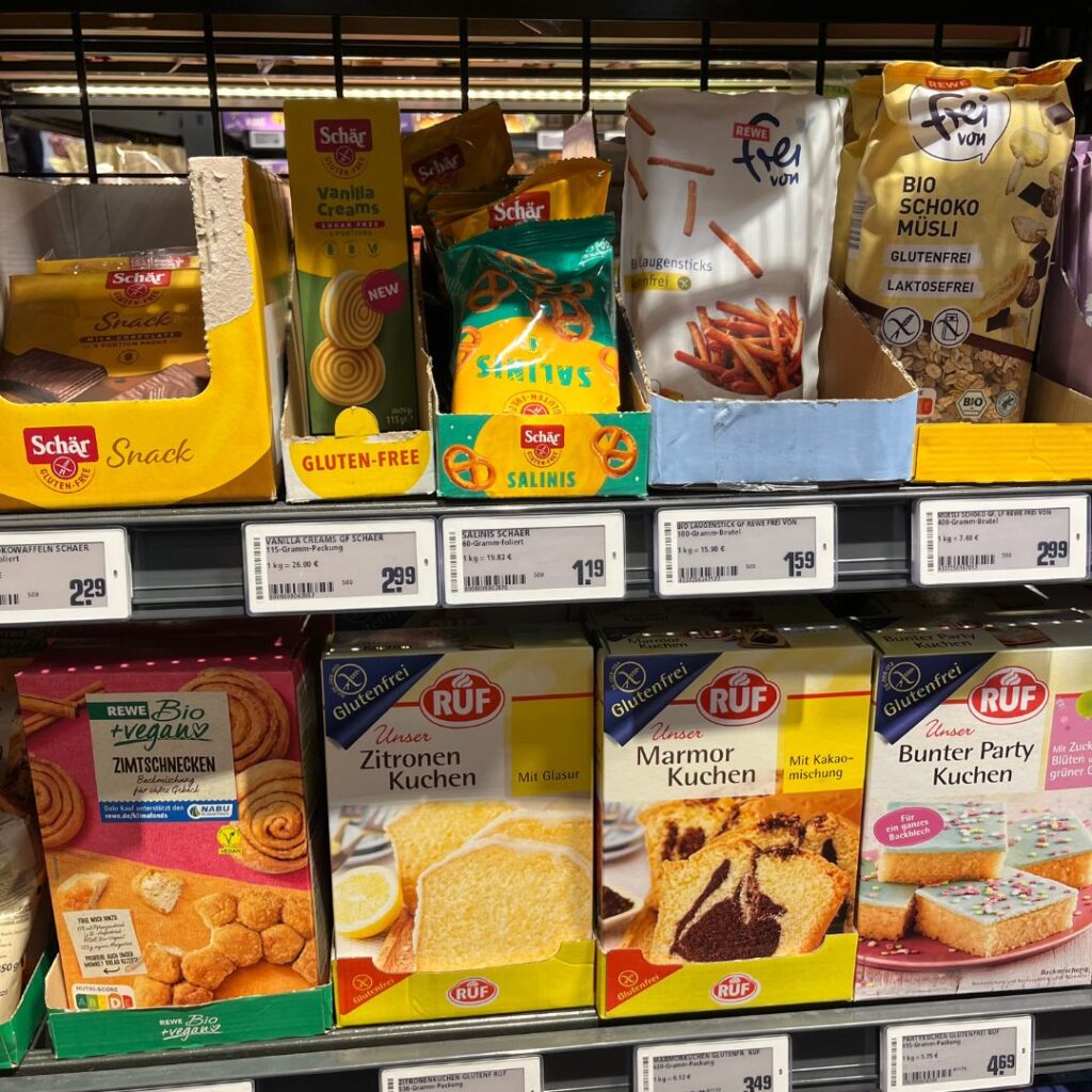 Falsch einsortierte Produkte im glutenfrieen Sortiment