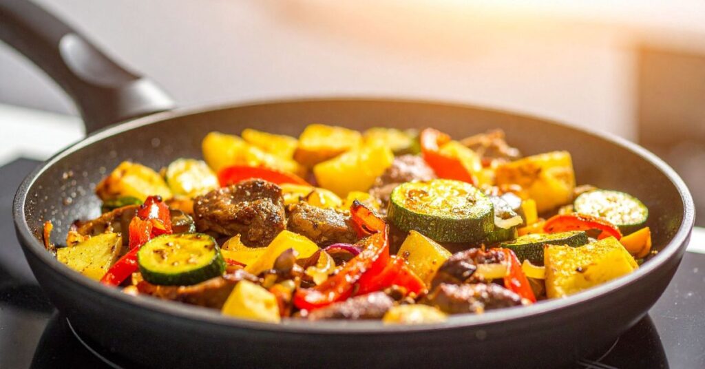 Eine Gemüsepfanne mit oder ohne Fleisch finde ich sehr lecker!
